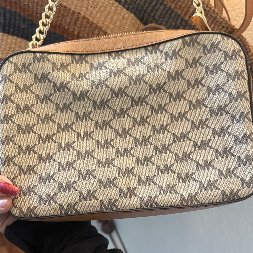 Michael Kors Tan and Brown Logo Crossbody Bag